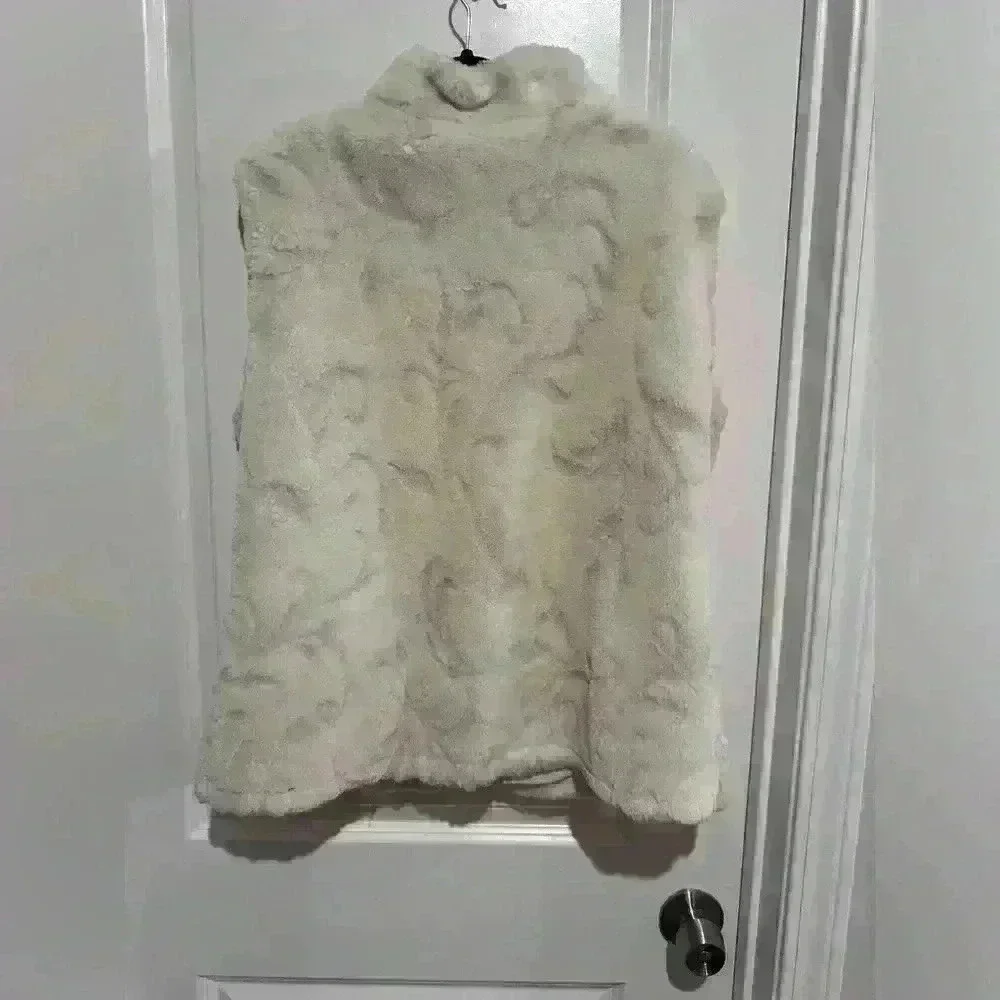 Size Large Coldwater Creek Off White Vest-Lined-Zip Front-Faux Fur Pattern - Picture 4 of 4